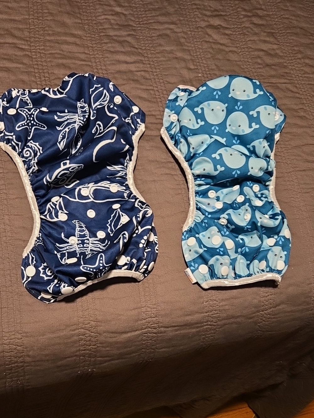 Reusable Kids Swim Diaper Cover - Navy Sea Creatures & Light Blue Whales